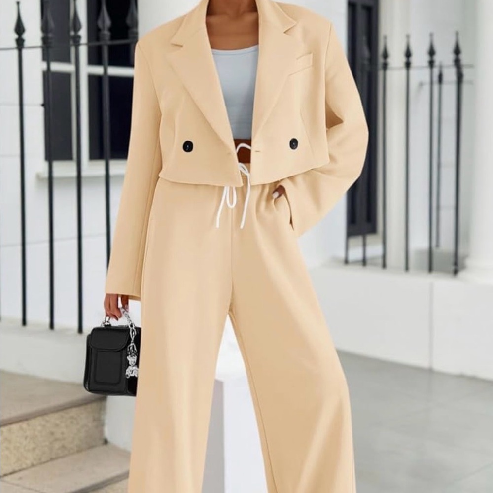 Neutral Beige Wide-Leg Drawstring Pants